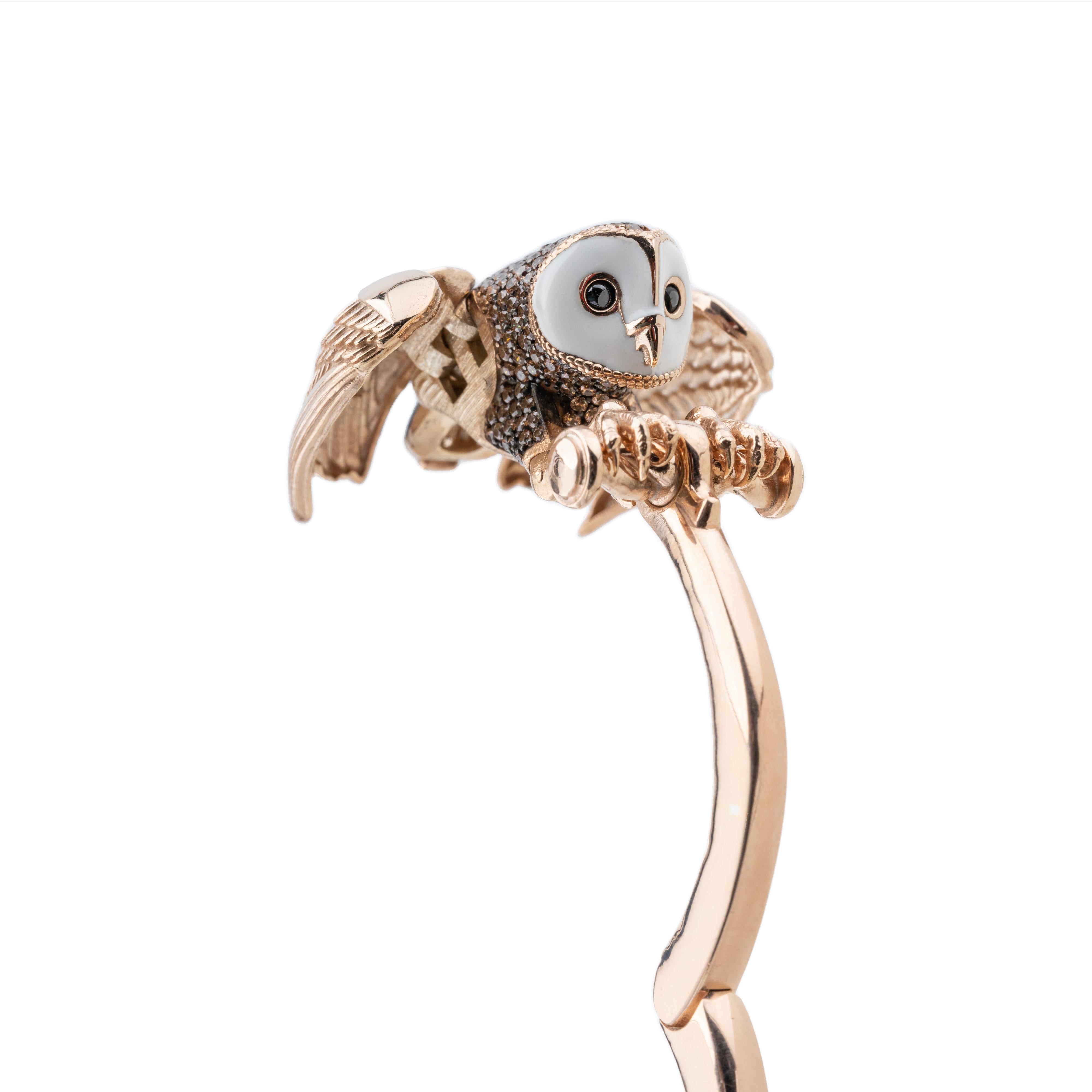 Novalis, 14k Rose Gold, Owl Bracelet In New Condition For Sale In Halaskargazi, TR