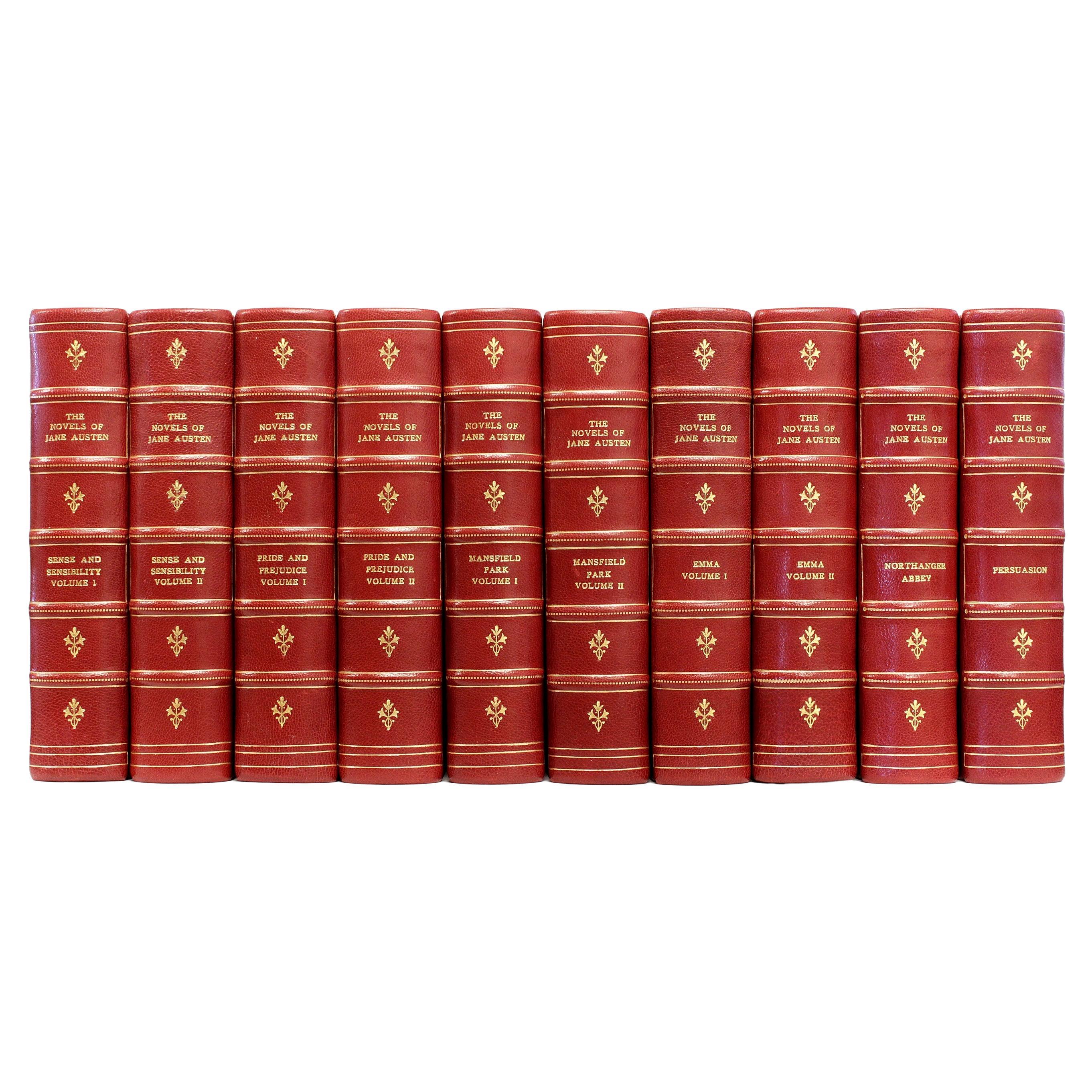 Novels „Works“ von Jane Austen. Winchester-Ausgabe, 10 Bände, 1906, Ledergebunden