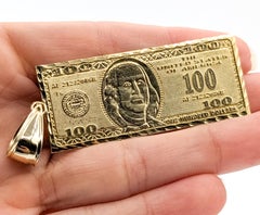 Novelty $100 Bill Pendant in 10k Yellow Gold