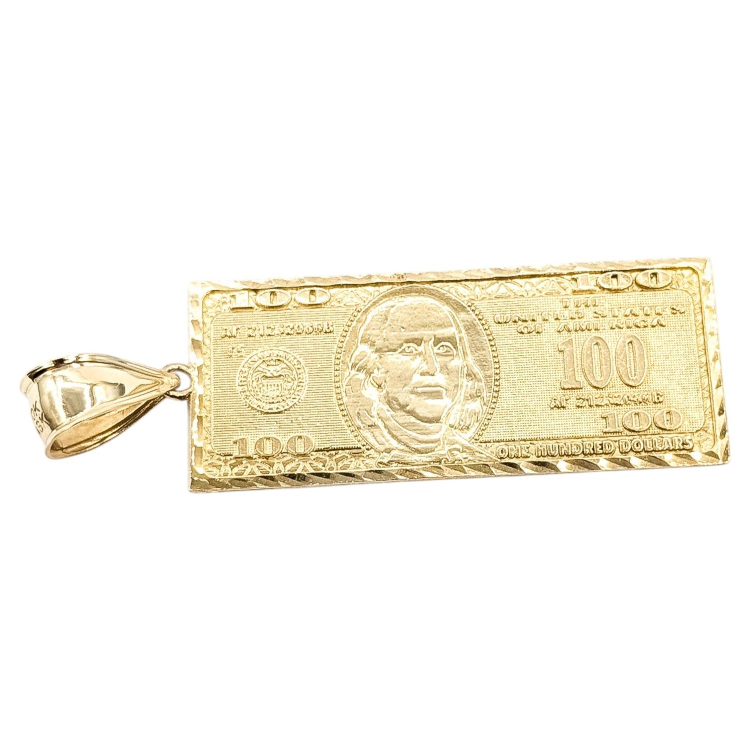 Novelty $100 Bill Pendant in 10k Yellow Gold