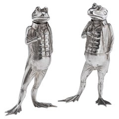Novelty 20th Century Solid Silver "Dapper Frog" Salt & Pepper, London c.1994