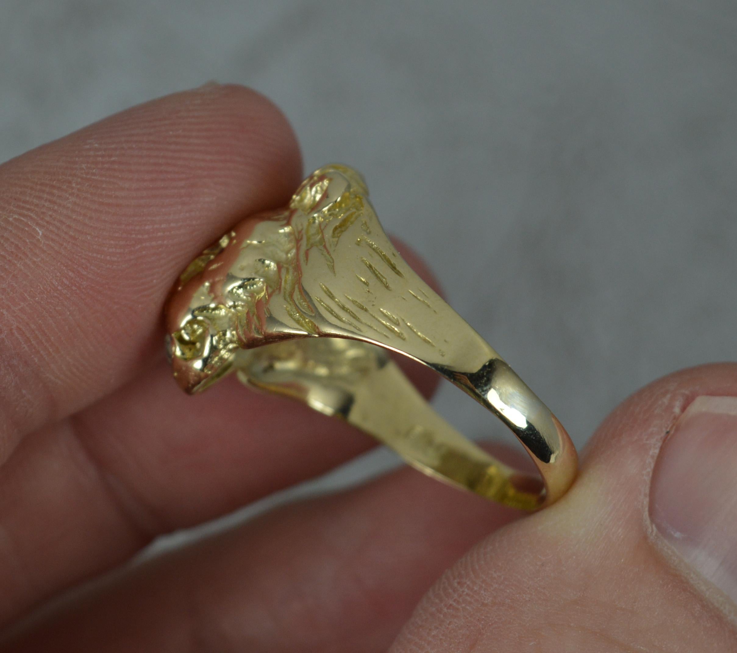 Contemporary Novelty 9ct Gold Lion Head Bust Ruby Signet Ring