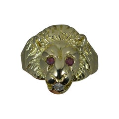 Vintage Novelty 9ct Gold Lion Head Bust Ruby Signet Ring
