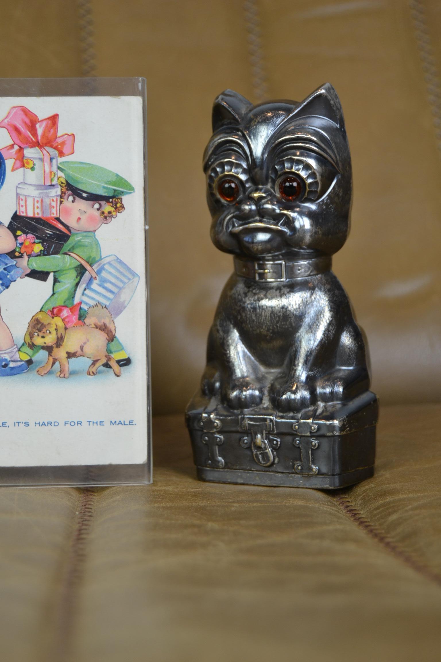 Antique Silvered French Bulldog Money Box, Germany, 1920s 8