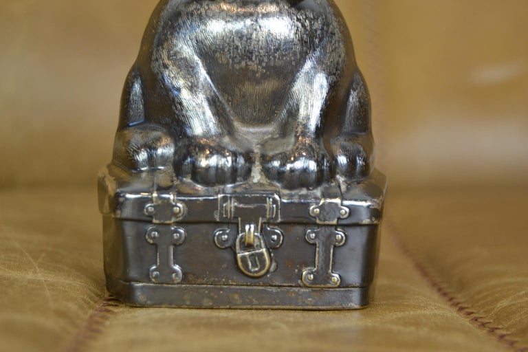 Antique Silvered French Bulldog Money Box, Germany, 1920s In Good Condition For Sale In Antwerp, BE