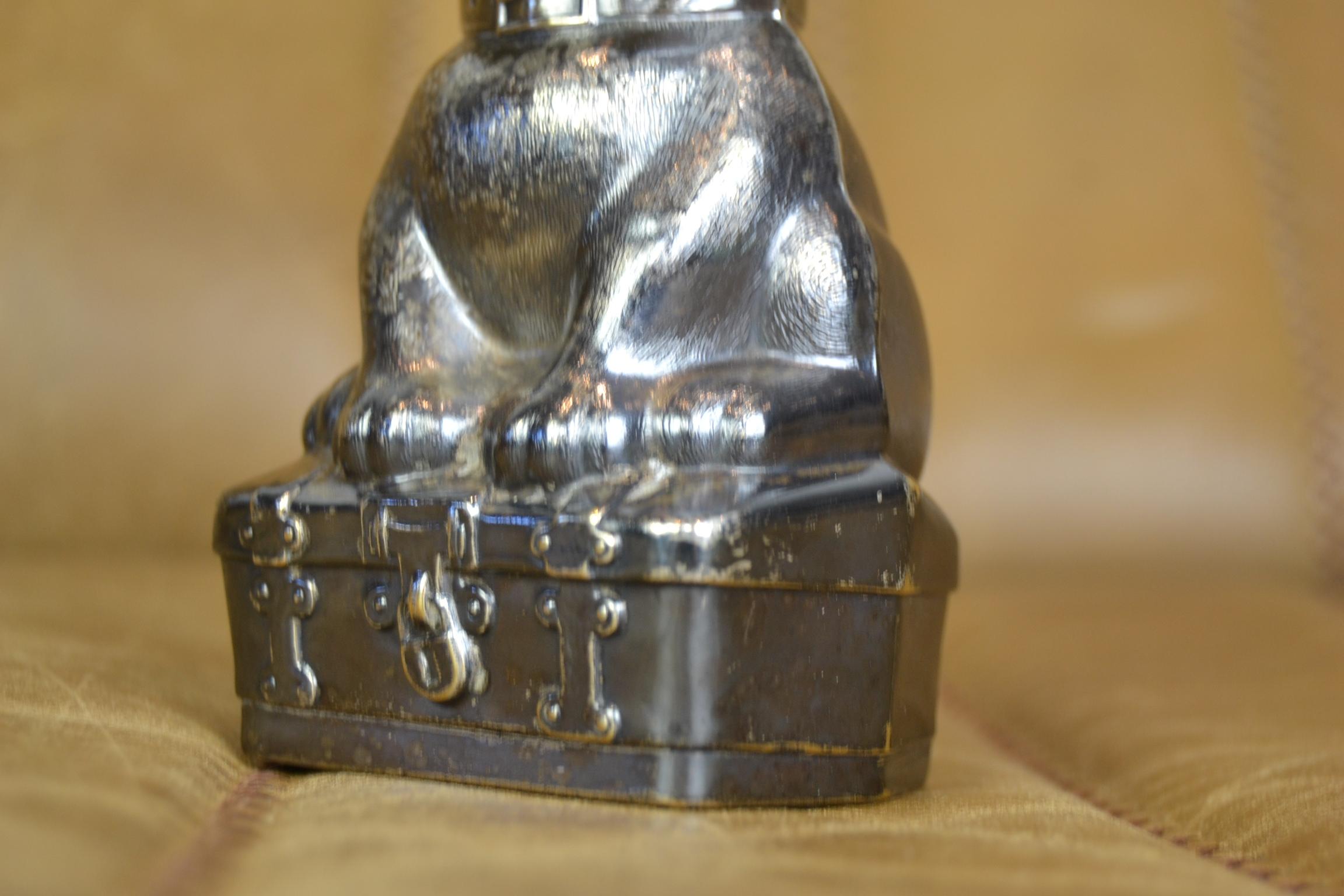 Antique Silvered French Bulldog Money Box, Germany, 1920s In Good Condition For Sale In Retie, BE