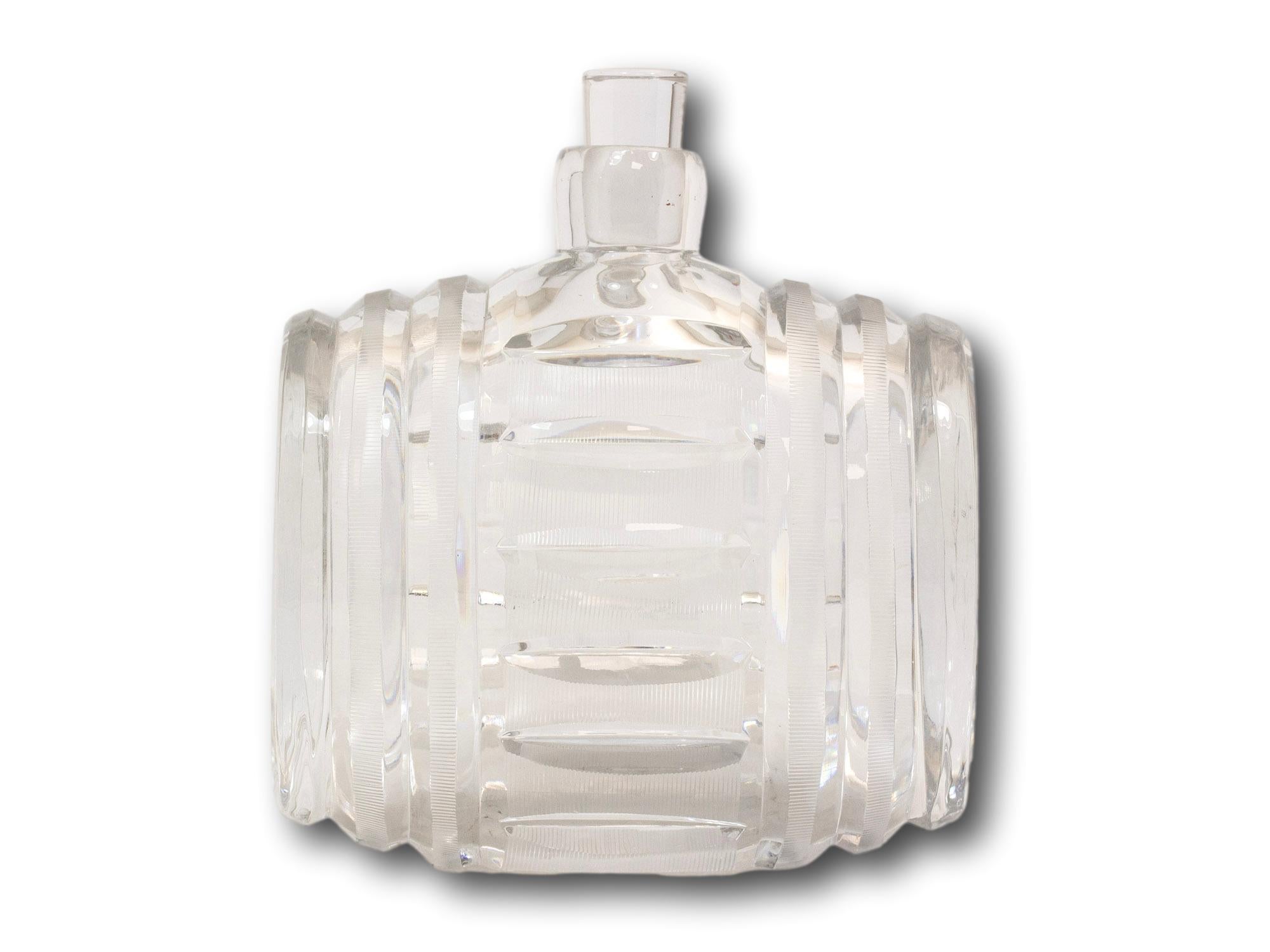 English Novelty Art Deco Glass Whiskey Barrel Decanter
