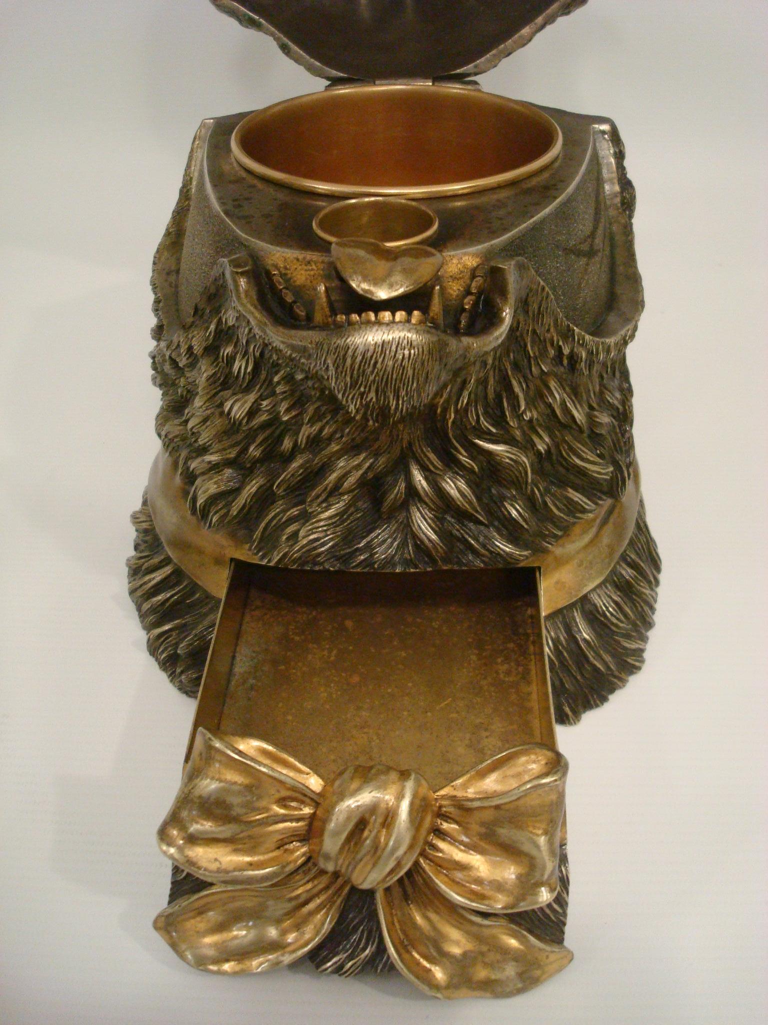 Humidor-Skulptur eines Katzenkopfes aus Bronze, Zigarren/Zigarettenform im Angebot 1