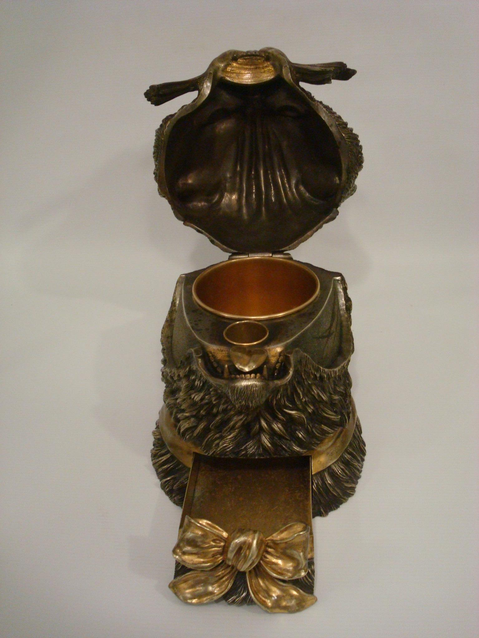 Novelty Bronze Cigars / Cigarettes Humidor Formed as a Cat's Head Sculpture For Sale 2