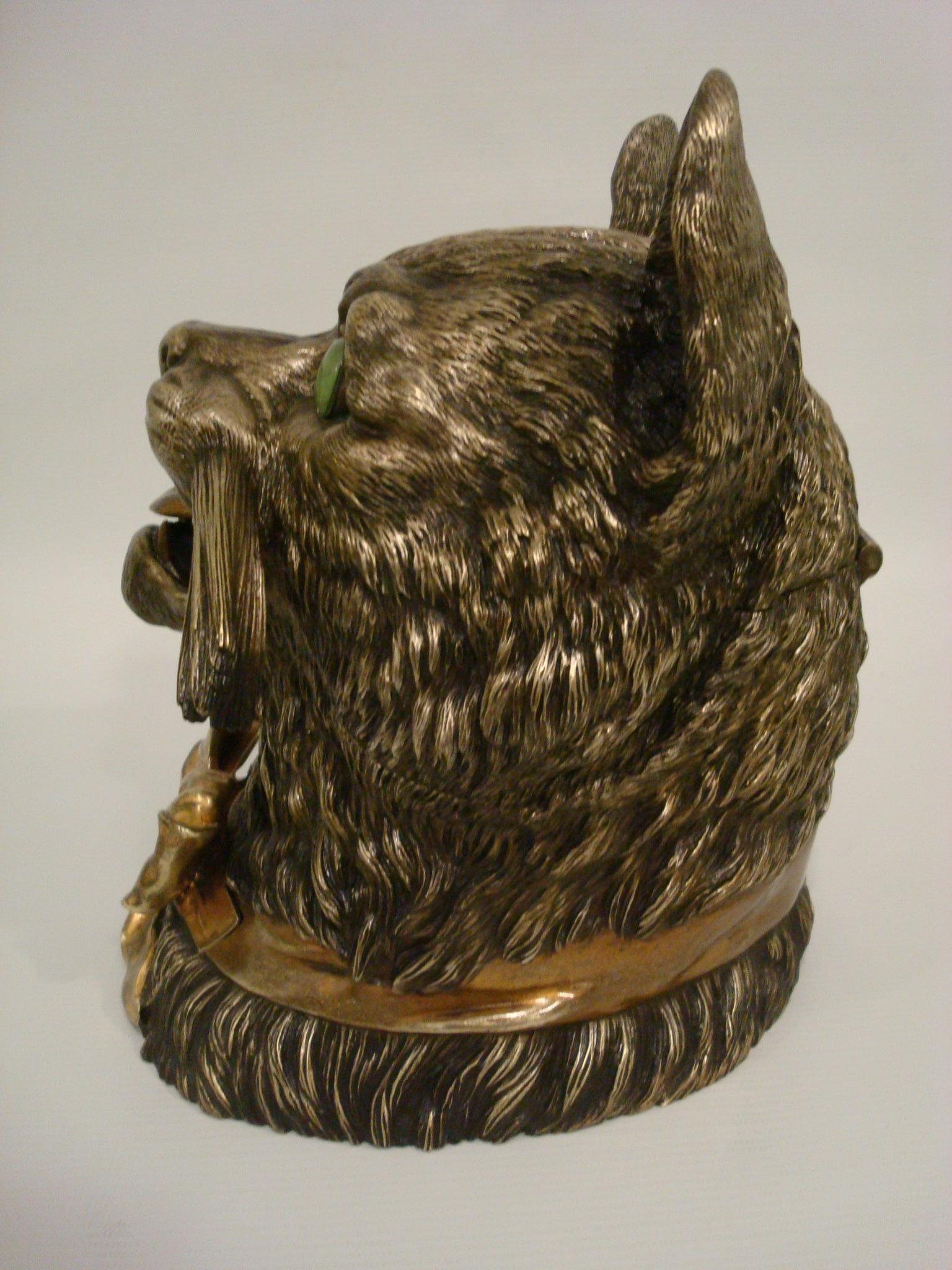 Humidor-Skulptur eines Katzenkopfes aus Bronze, Zigarren/Zigarettenform im Angebot 7