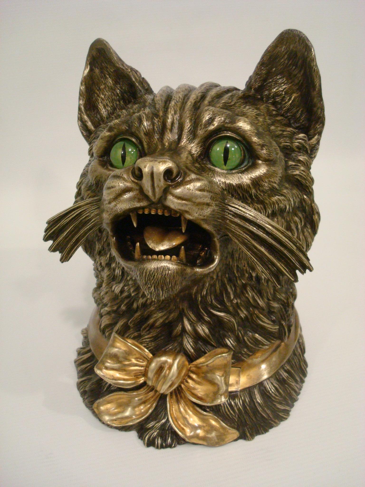 Français Humidificateur à cigares/cigares en bronze fantaisie en forme de tête de chat en vente