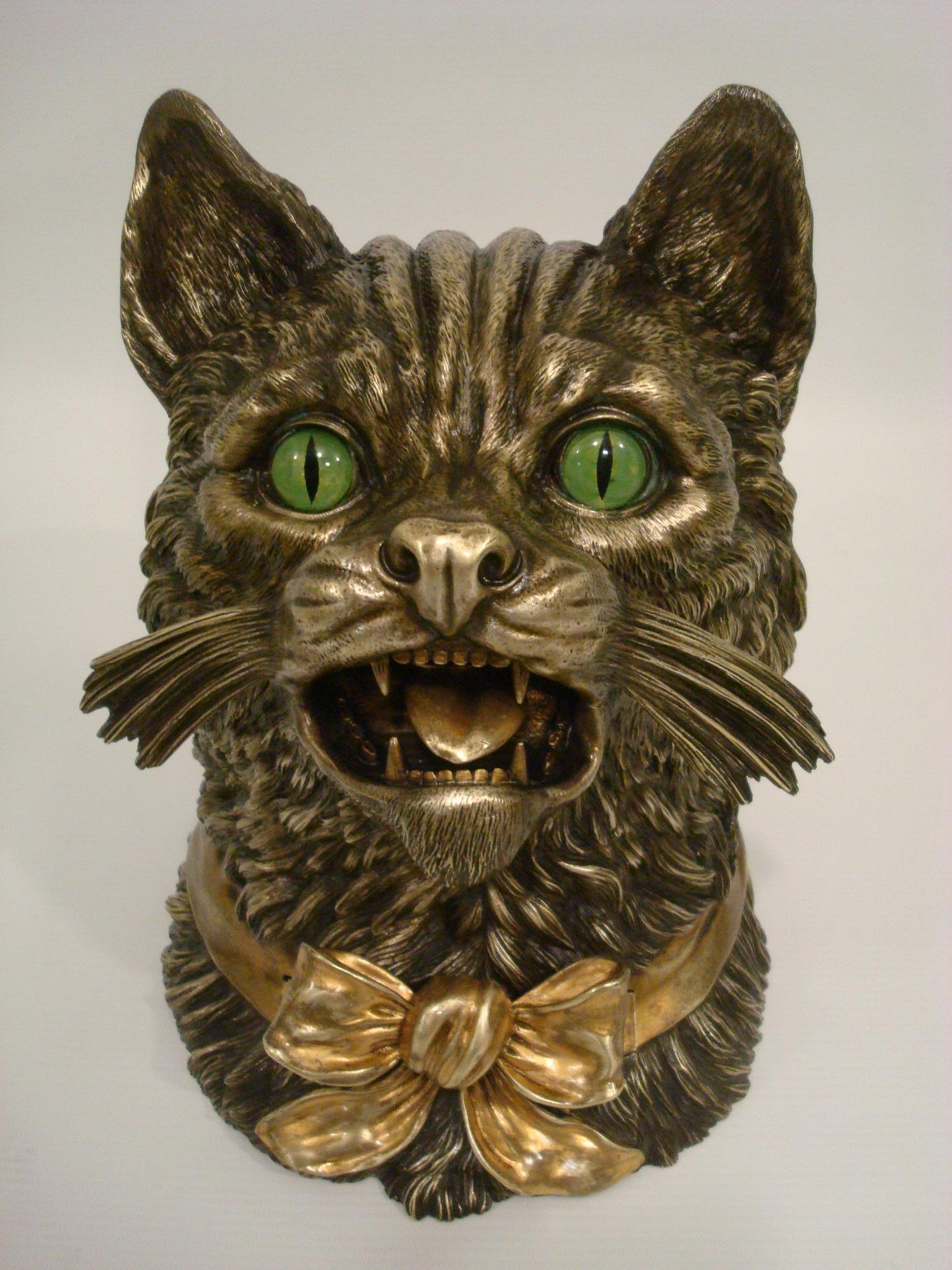 Argenté Humidificateur à cigares/cigares en bronze fantaisie en forme de tête de chat en vente