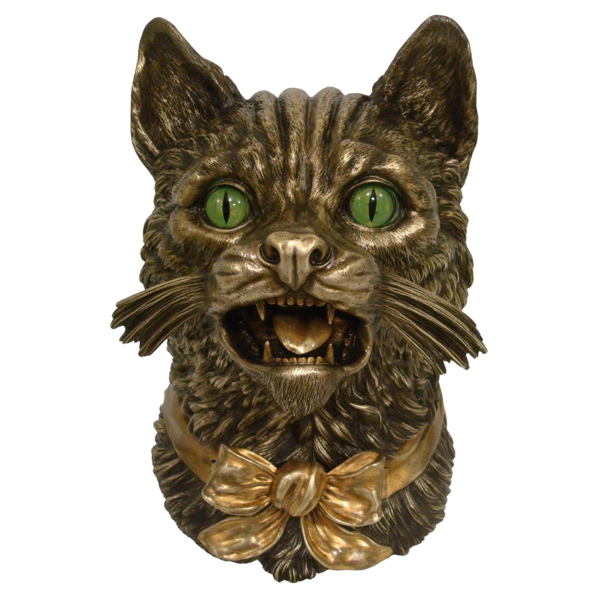 Novedad Humidificador de bronce para puros / cigarrillos con forma de escultura de cabeza de gato