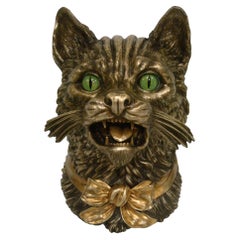 Novelty Bronze Cigars / Cigarettes Humidor Formed as a Cat's Head Sculpture