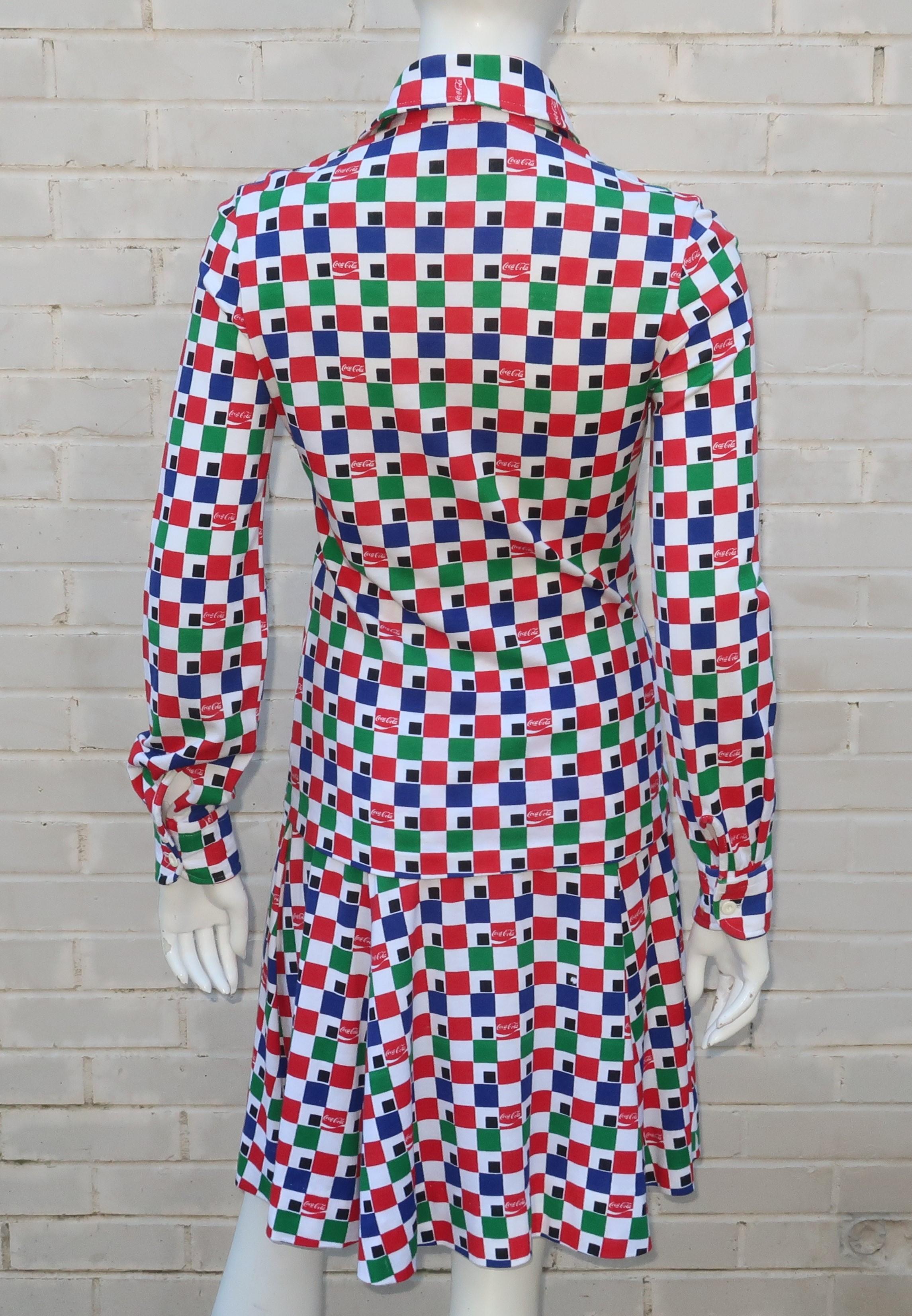 Novelty Coca Cola Two Piece Cotton Jersey Dress, 1970's 1