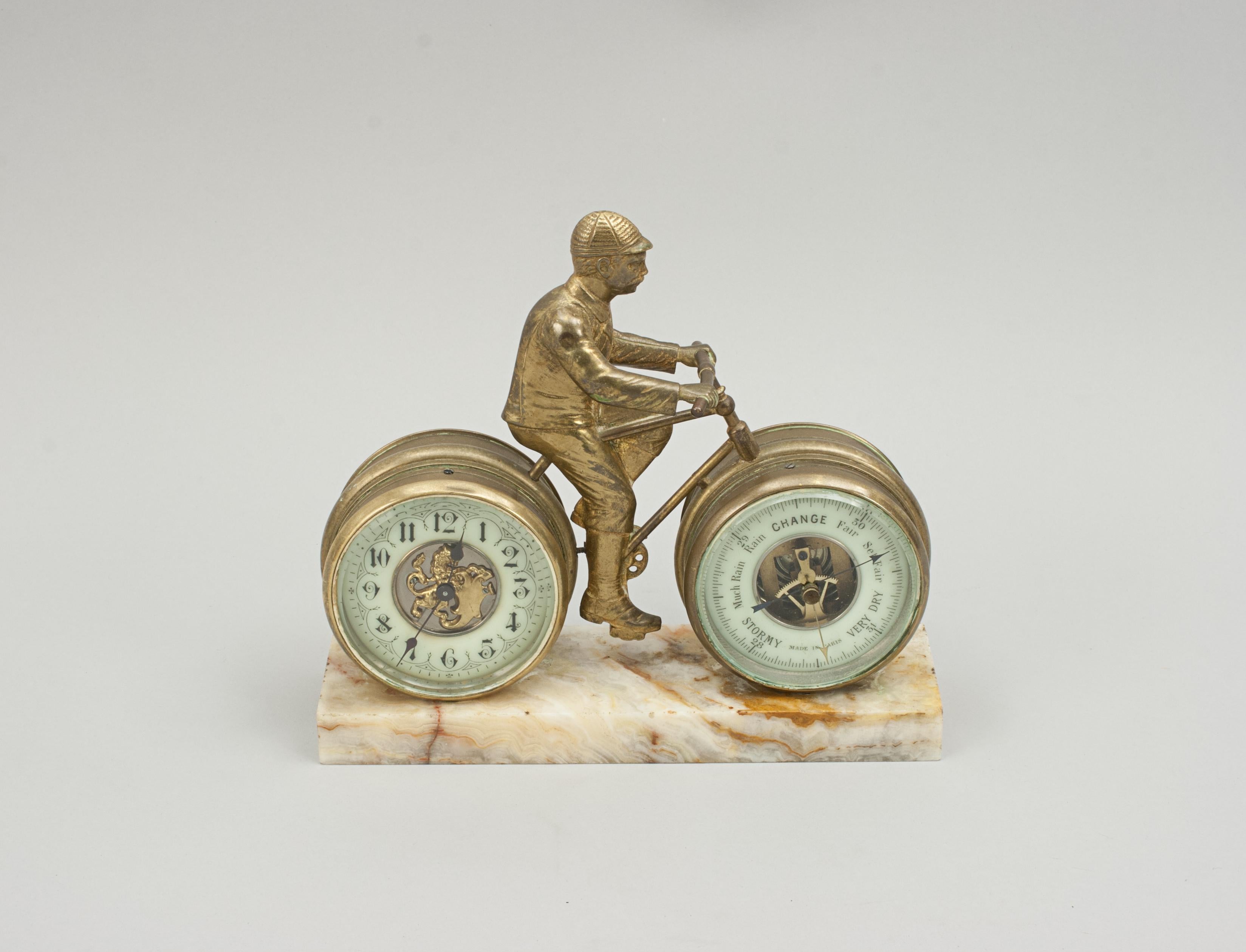 Brass Novelty Desk Cycling Clock with Barometer
