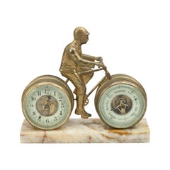 Antique Novelty Desk Cycling Clock with Barometer