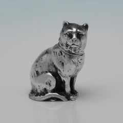 Paire de poivrières victoriennes anciennes en argent sterling avec chien et chat, 1899