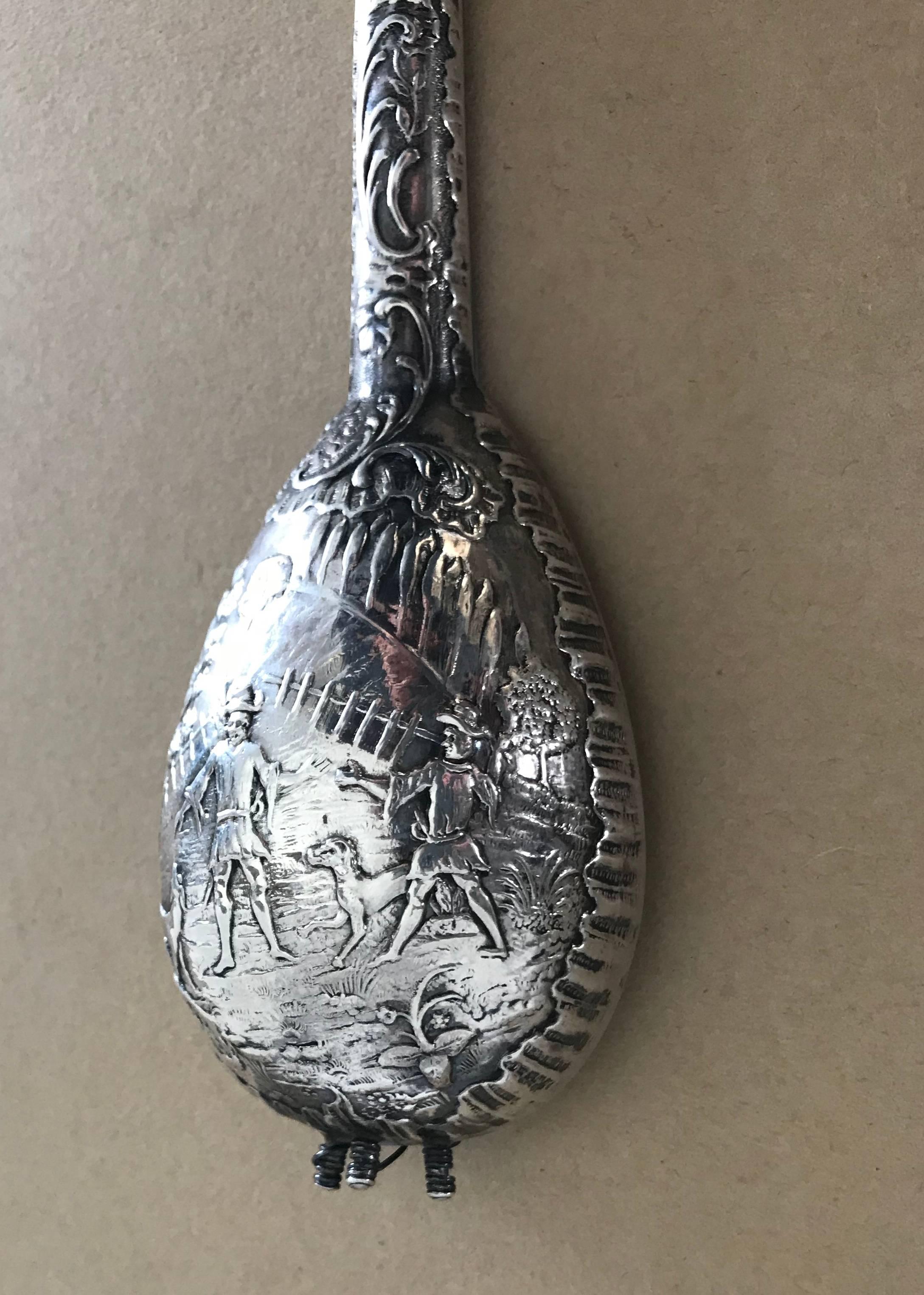19th Century Miniature Dutch Baroque Style Silver Mandolin Flask For Sale