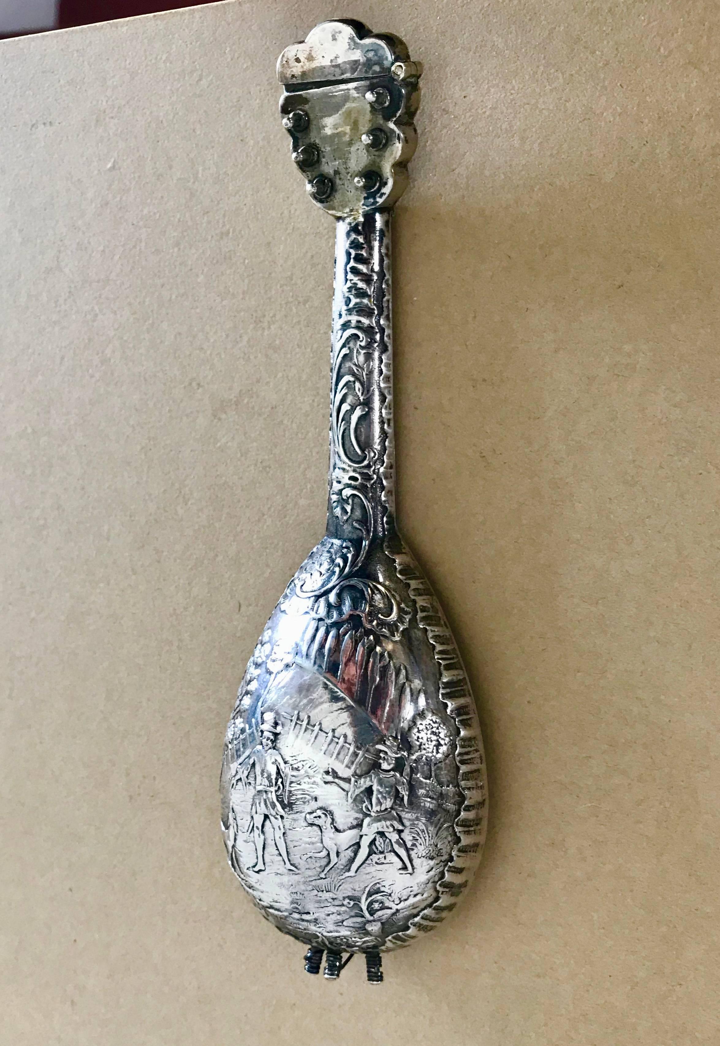 Miniature Dutch Baroque Style Silver Mandolin Flask For Sale 2