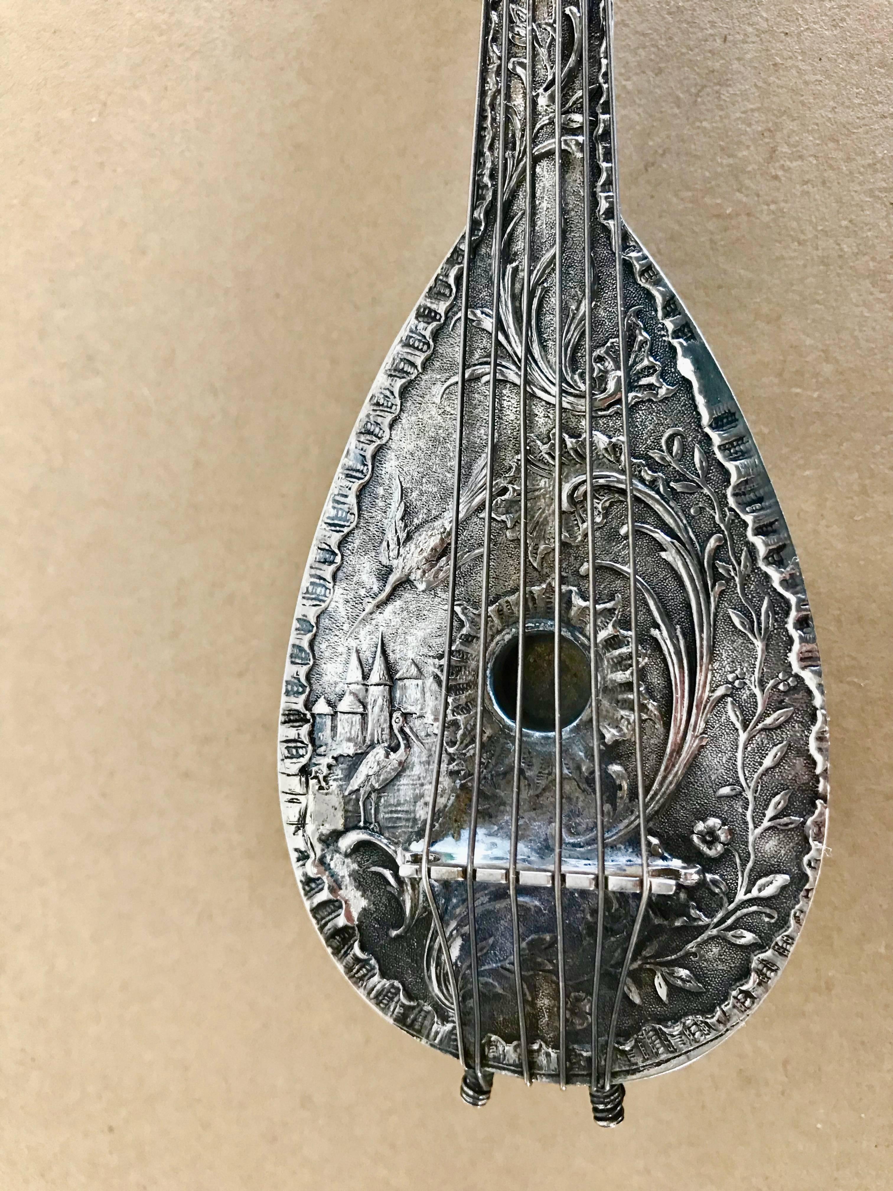 Miniature Dutch Baroque Style Silver Mandolin Flask For Sale 3