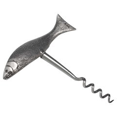 Novelty Fish Model Sterling Silver Corkscrew by Walker & Hall, 1949