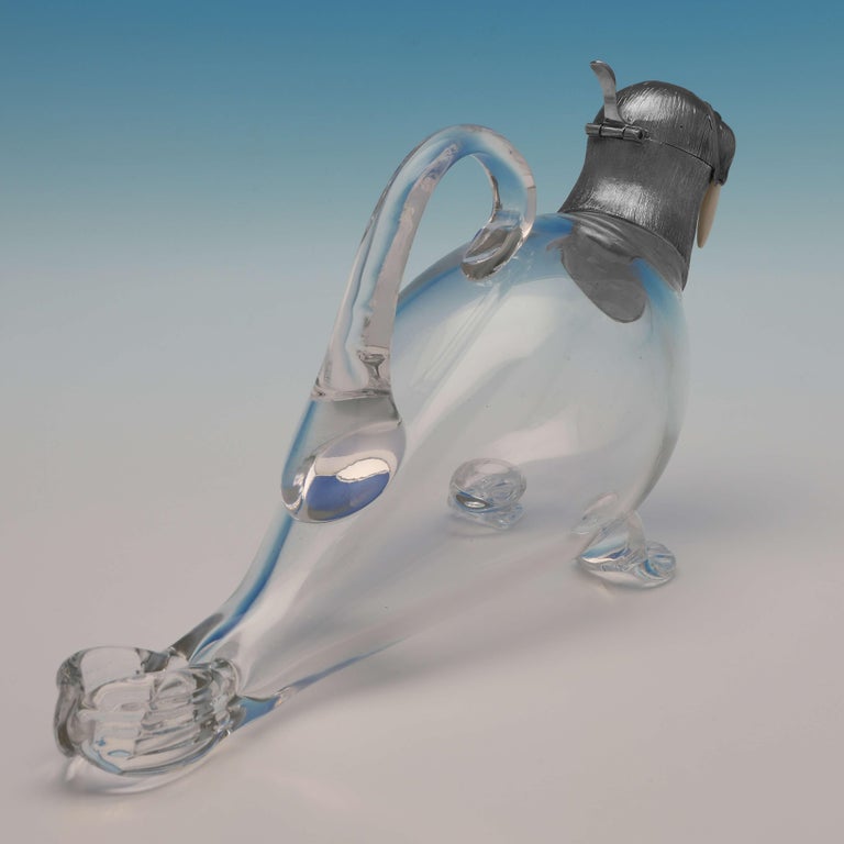Novelty Glass and Sterling Silver Claret Jug Walrus Philip John