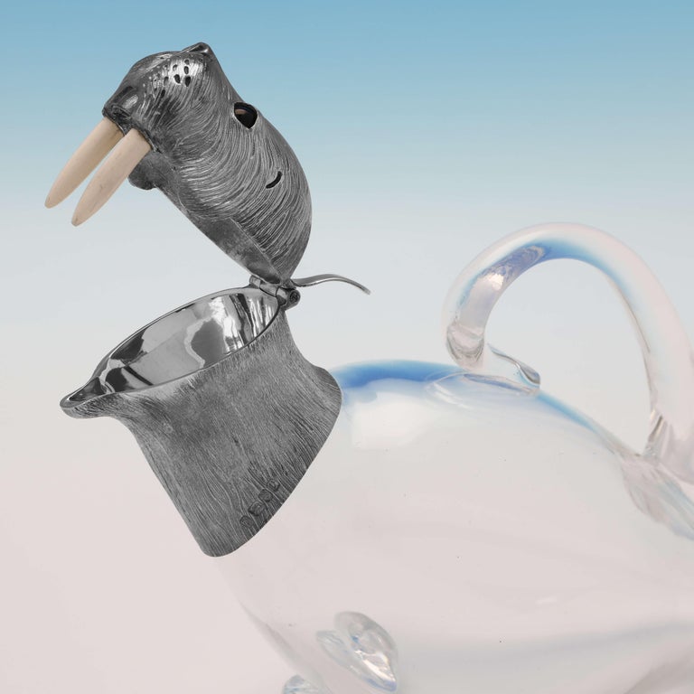 Novelty Glass and Sterling Silver Claret Jug Walrus Philip John