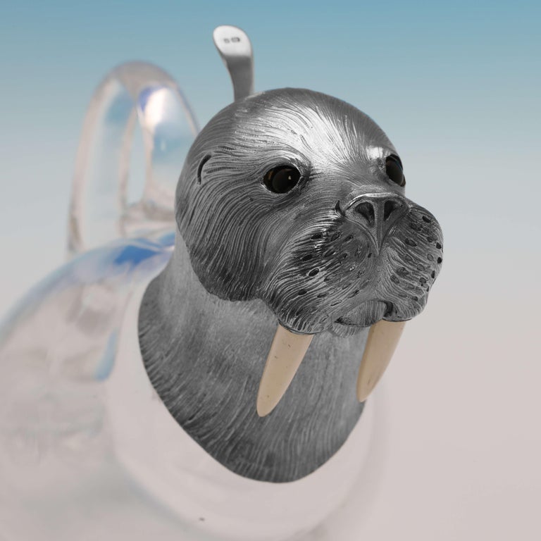 Novelty Glass and Sterling Silver Claret Jug - Walrus - Philip John