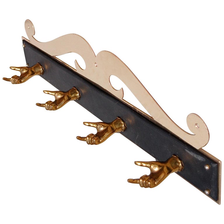 Novelty Hand Coat Rack in Solid Brass, 1950s France at 1stdibs