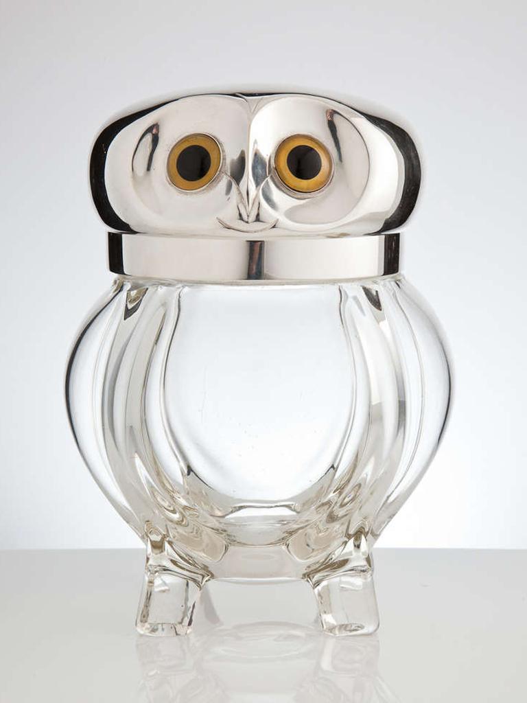 A very unusual novelty ice bucket in the form of an owl, English, circa 1910-1915.
Great quality silver plate with glass body and eyes.

We are always adding to our 1stdibs catalogue so be sure to add us to your favourite dealers and visit our