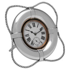 Orologio da tasca e supporto in argento sterling antico "salvagente", novità, realizzato nel 1910