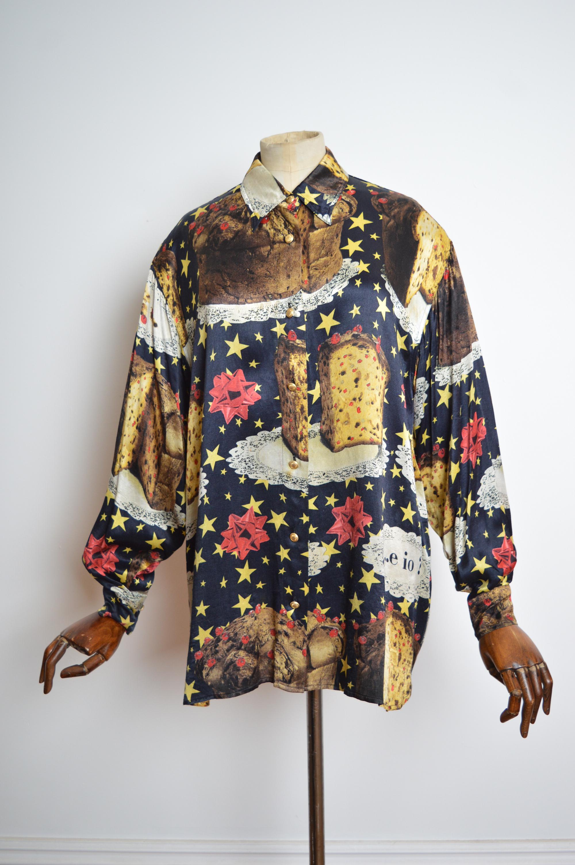 Novelty Moschino 1990s Festive Italian Panettone Loud Colourful print shirt For Sale 5