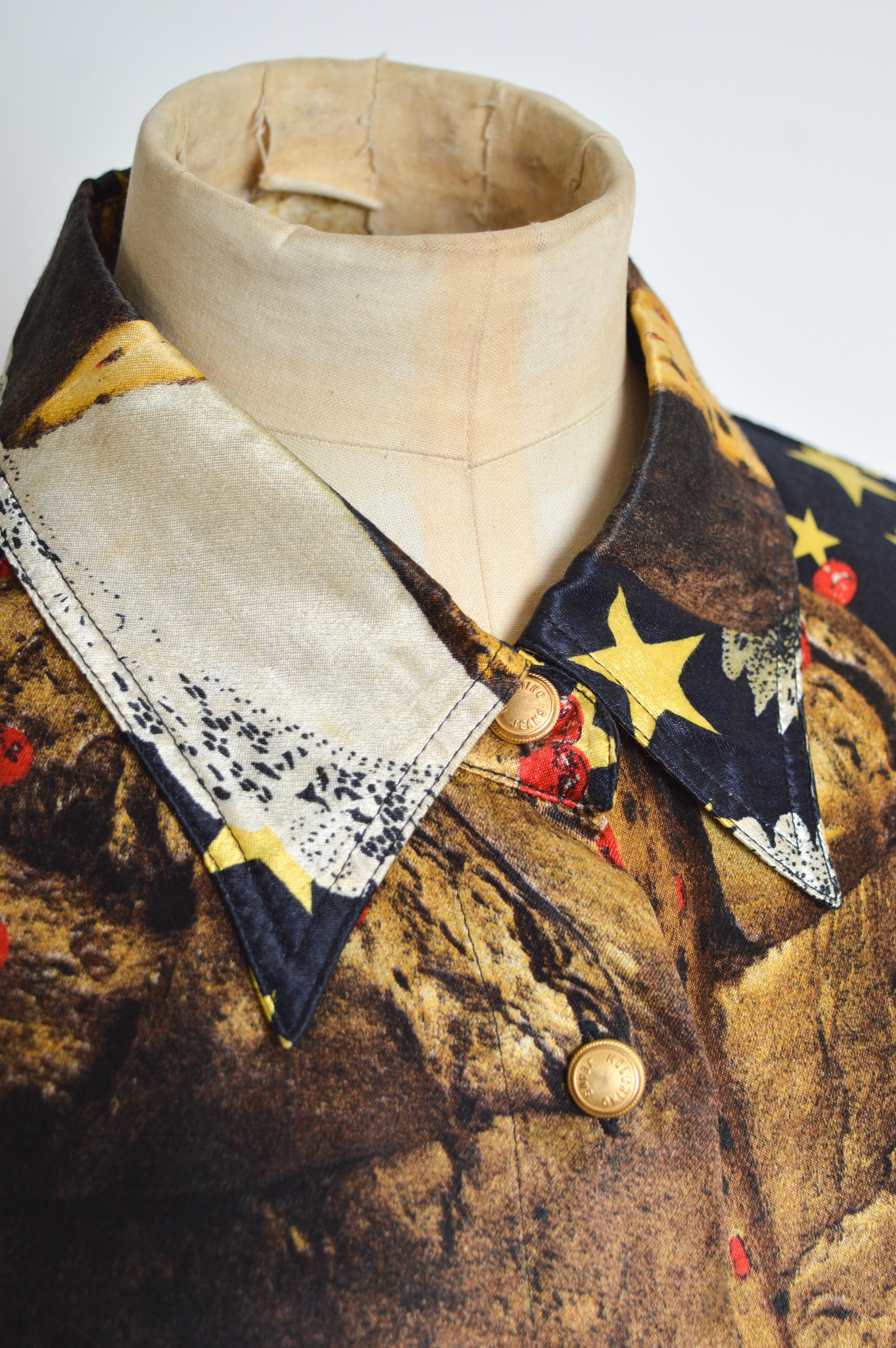 Black Novelty Moschino 1990s Festive Italian Panettone Loud Colourful print shirt For Sale