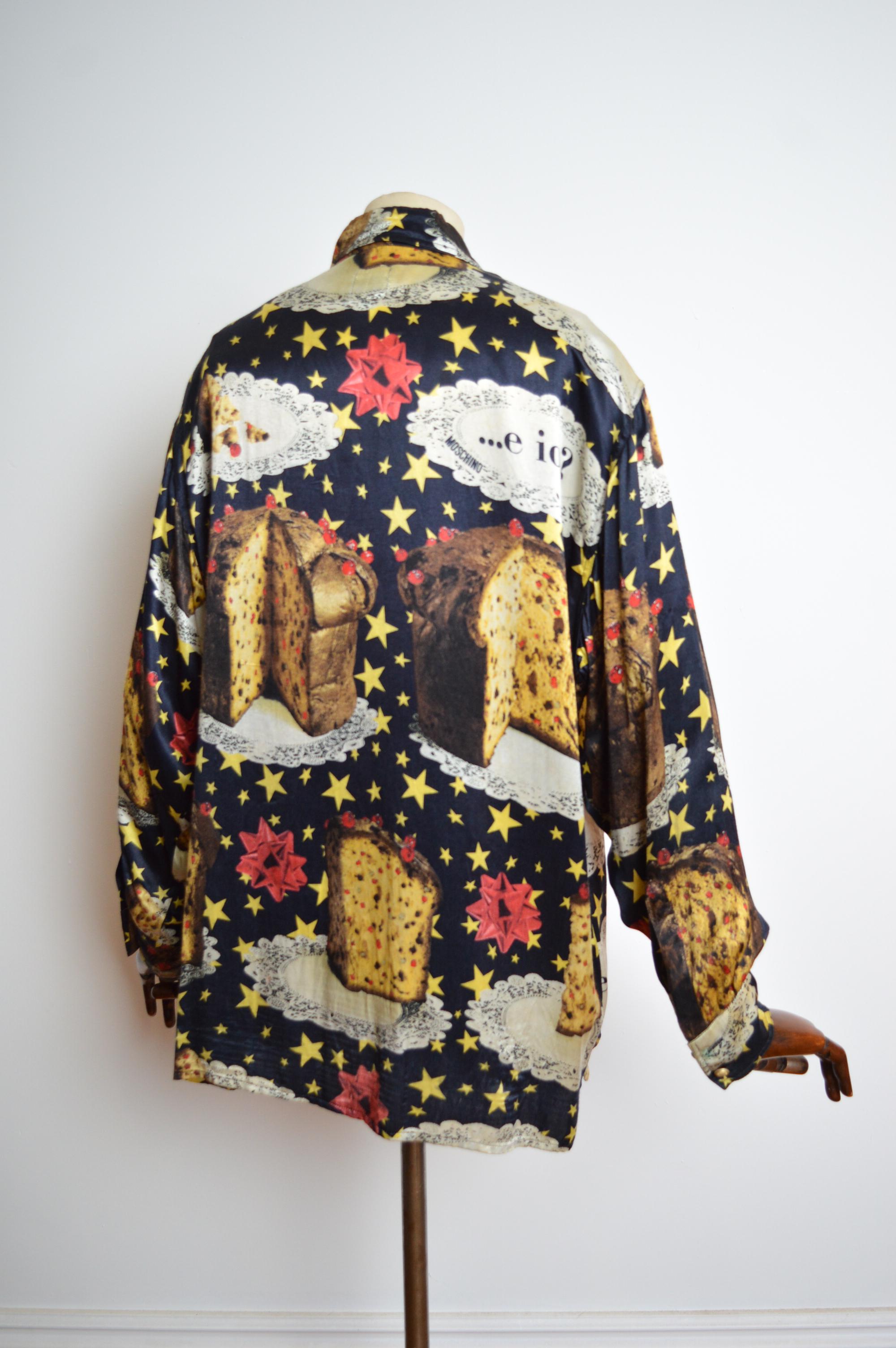 Novelty Moschino 1990s Festive Italian Panettone Loud Colourful print shirt For Sale 2