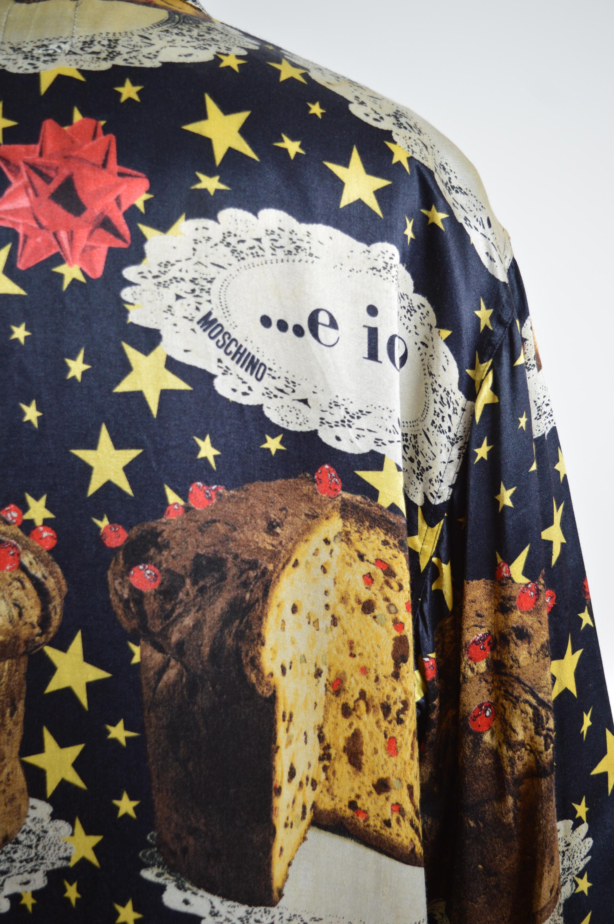 Novelty Moschino 1990s Festive Italian Panettone Loud Colourful print shirt For Sale 3