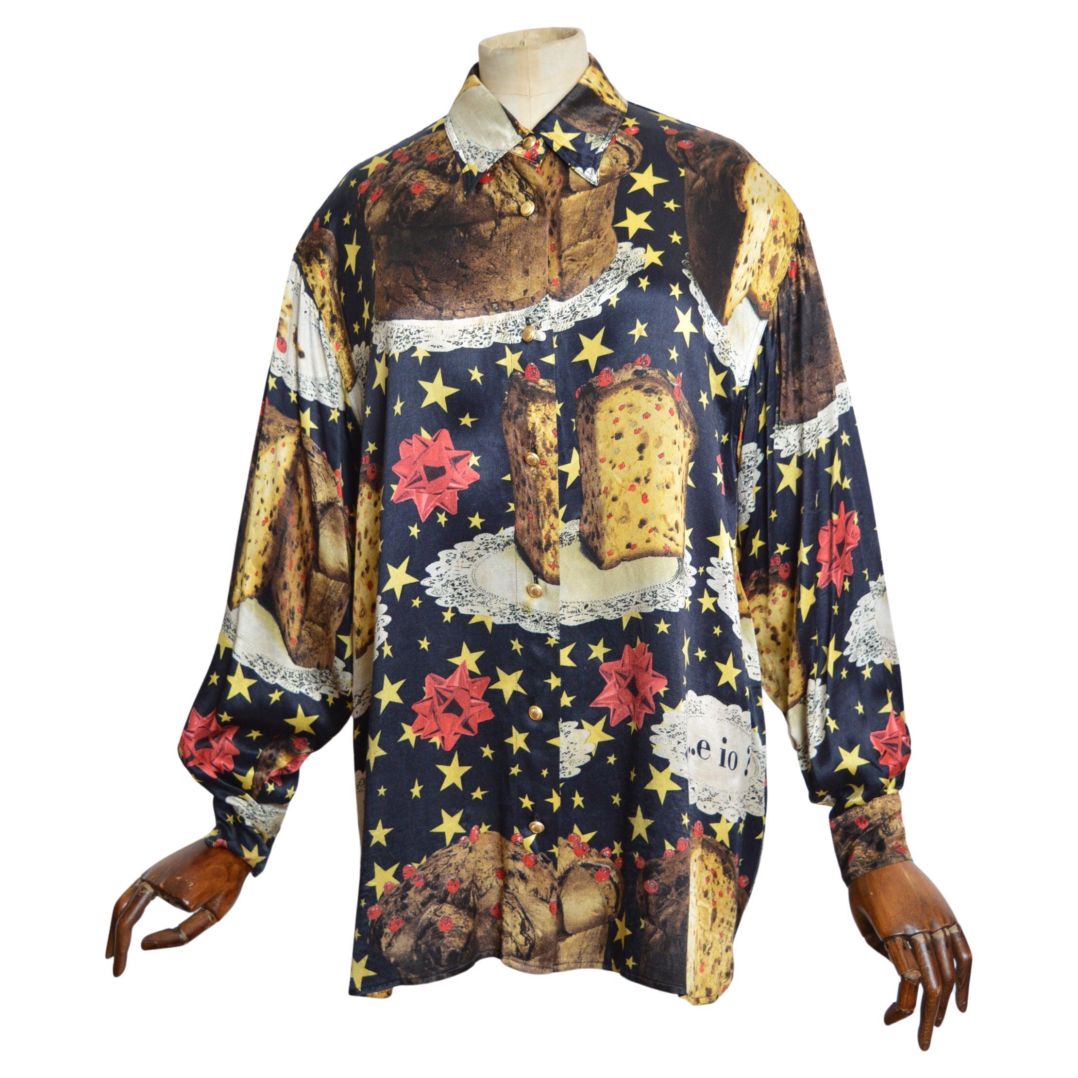Novelty Moschino 1990s Festive Italian Panettone Loud Colourful print shirt For Sale