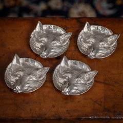 Novelty Set Of Four Solid Silver Fox Head Dishes, Asprey & Co, c.1982