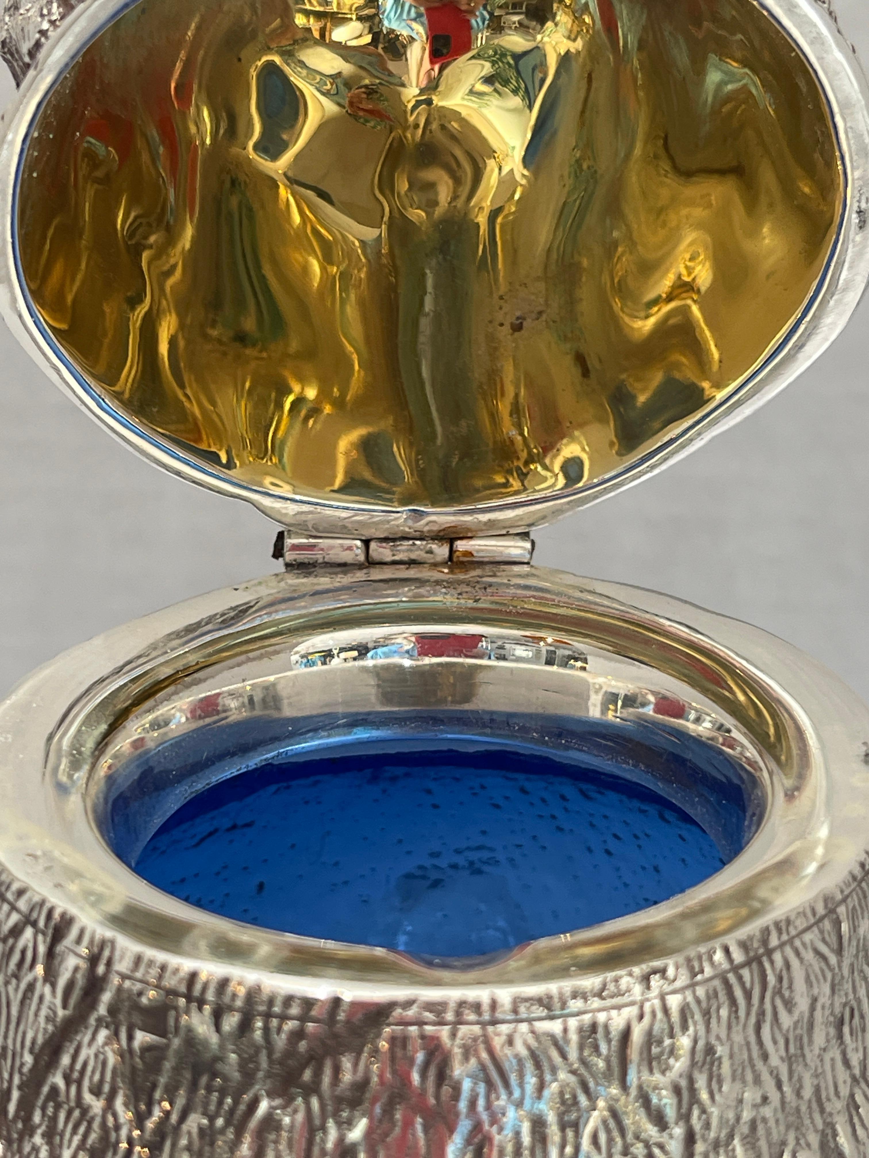 Novelty Silver Plate and Cobalt Blue Glass Owl Claret Jug Decanter 20Th C. 6