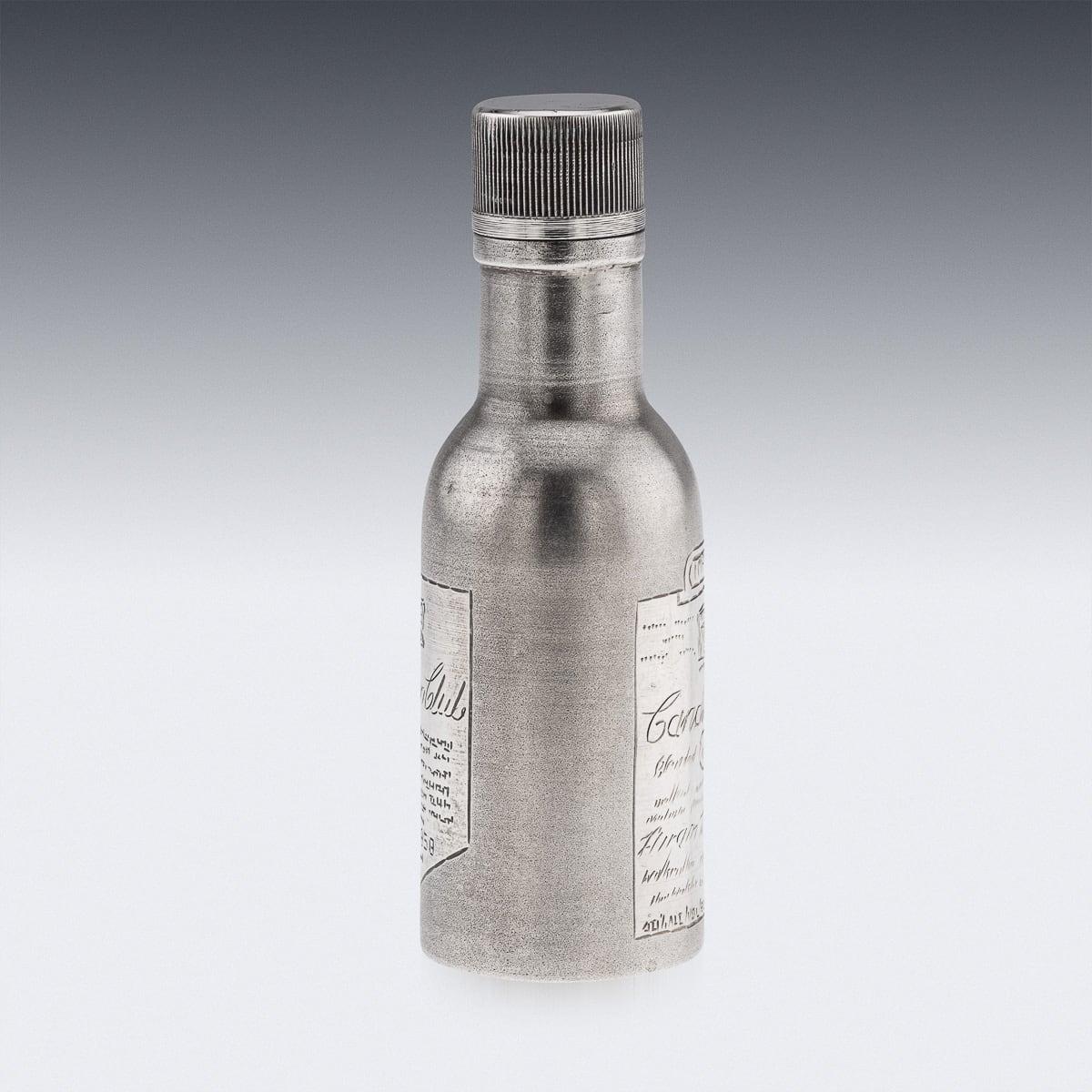 British Novelty Solid Silver Miniature Canadian Club Whisky Bottle For Sale