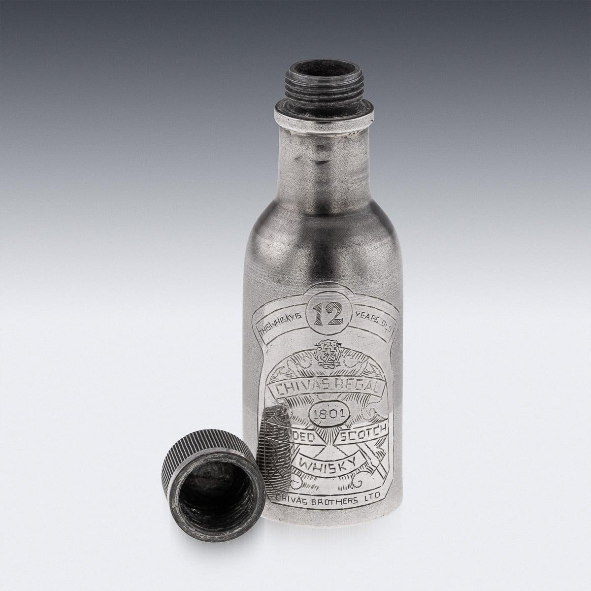 Novelty Solid Silver Miniature Chivas Regal Whisky Bottle In Good Condition For Sale In Royal Tunbridge Wells, Kent