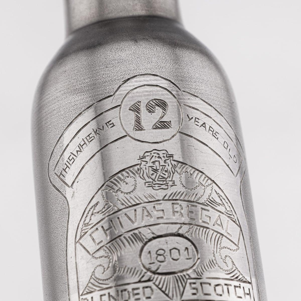 20th Century Novelty Solid Silver Miniature Chivas Regal Whisky Bottle For Sale