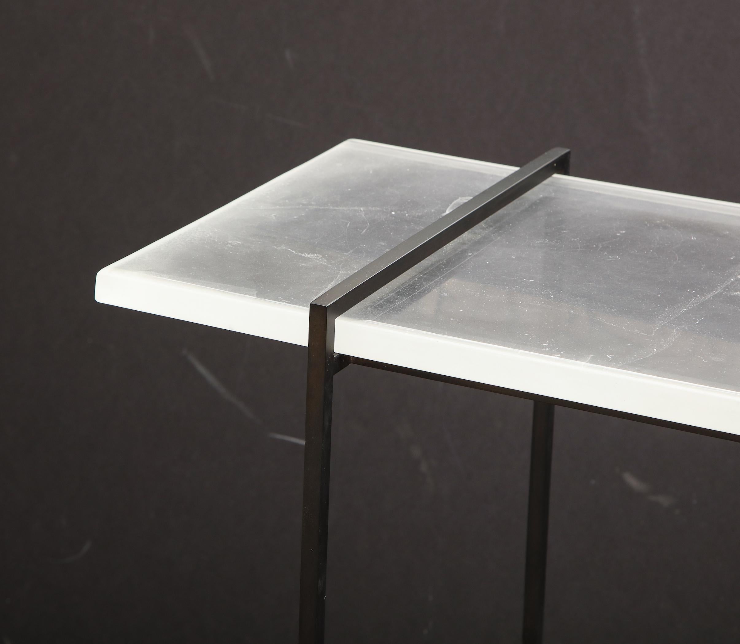 Novelty Stardust Glass Console Table with Solid Metal Legs In Good Condition In New York, NY