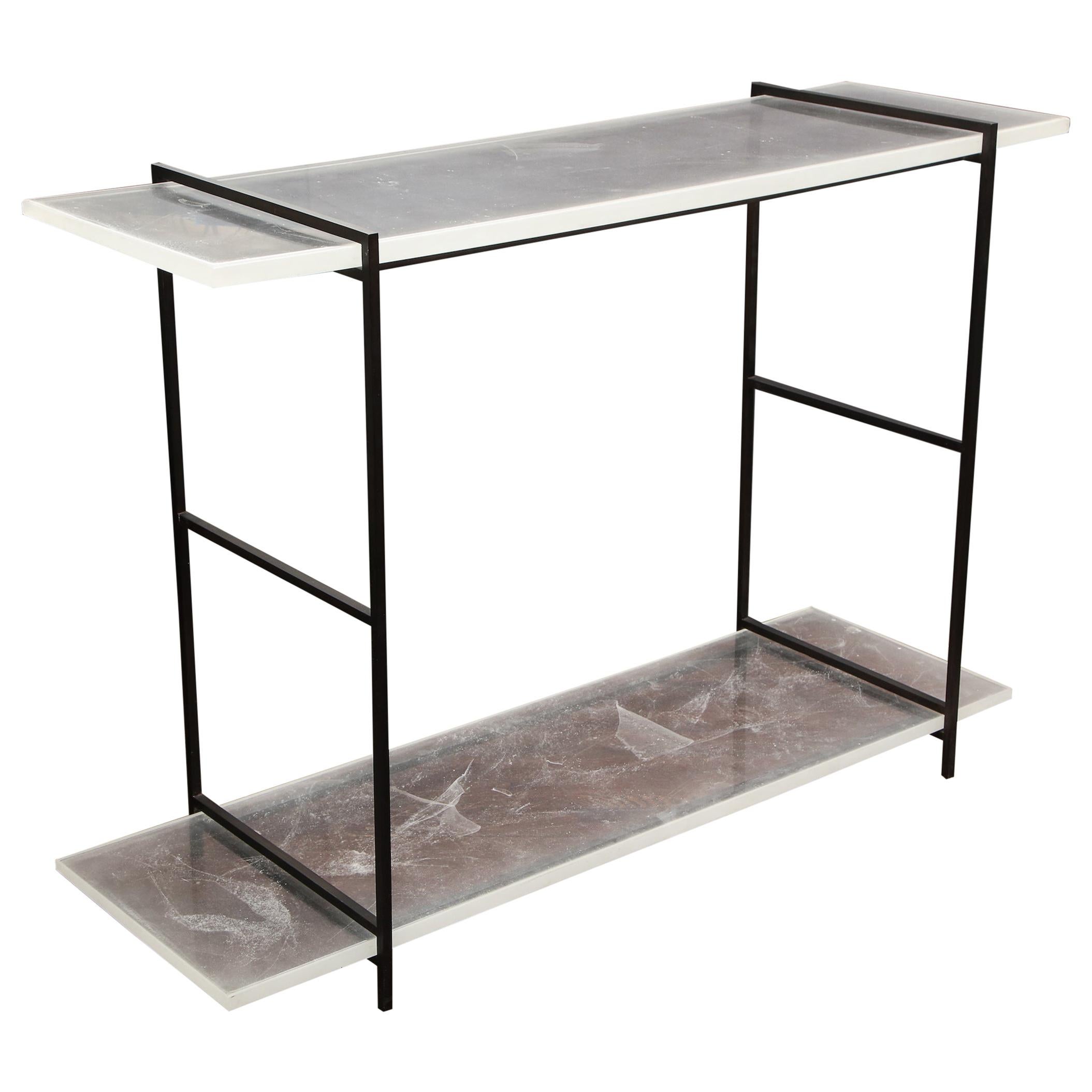 Novelty Stardust Glass Console Table with Solid Metal Legs