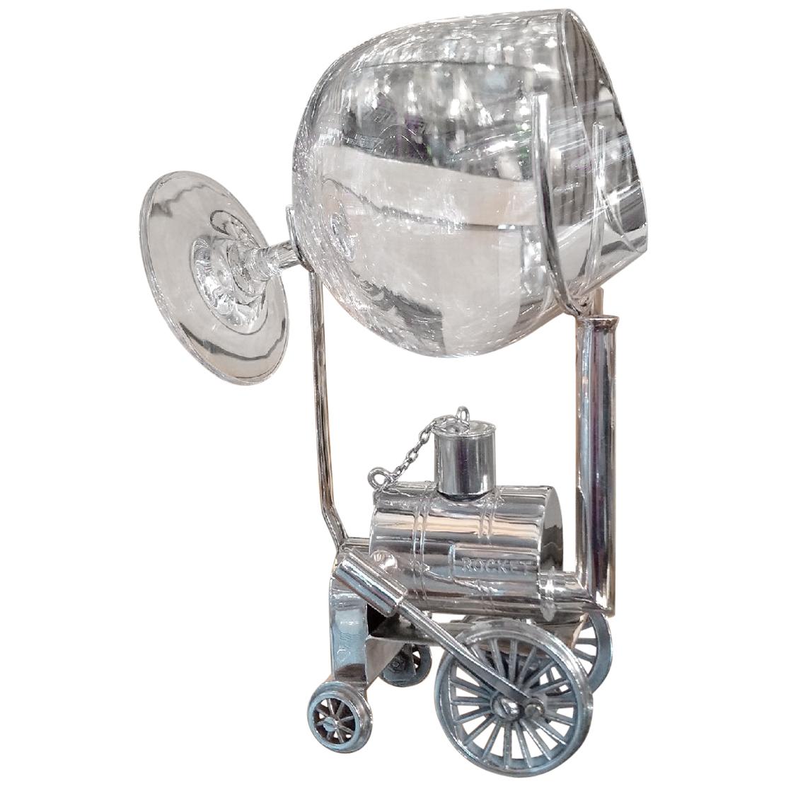 Novelty Stephenson's Rocket Locomotive Silver-Plated Brandy Warmer, 1920s