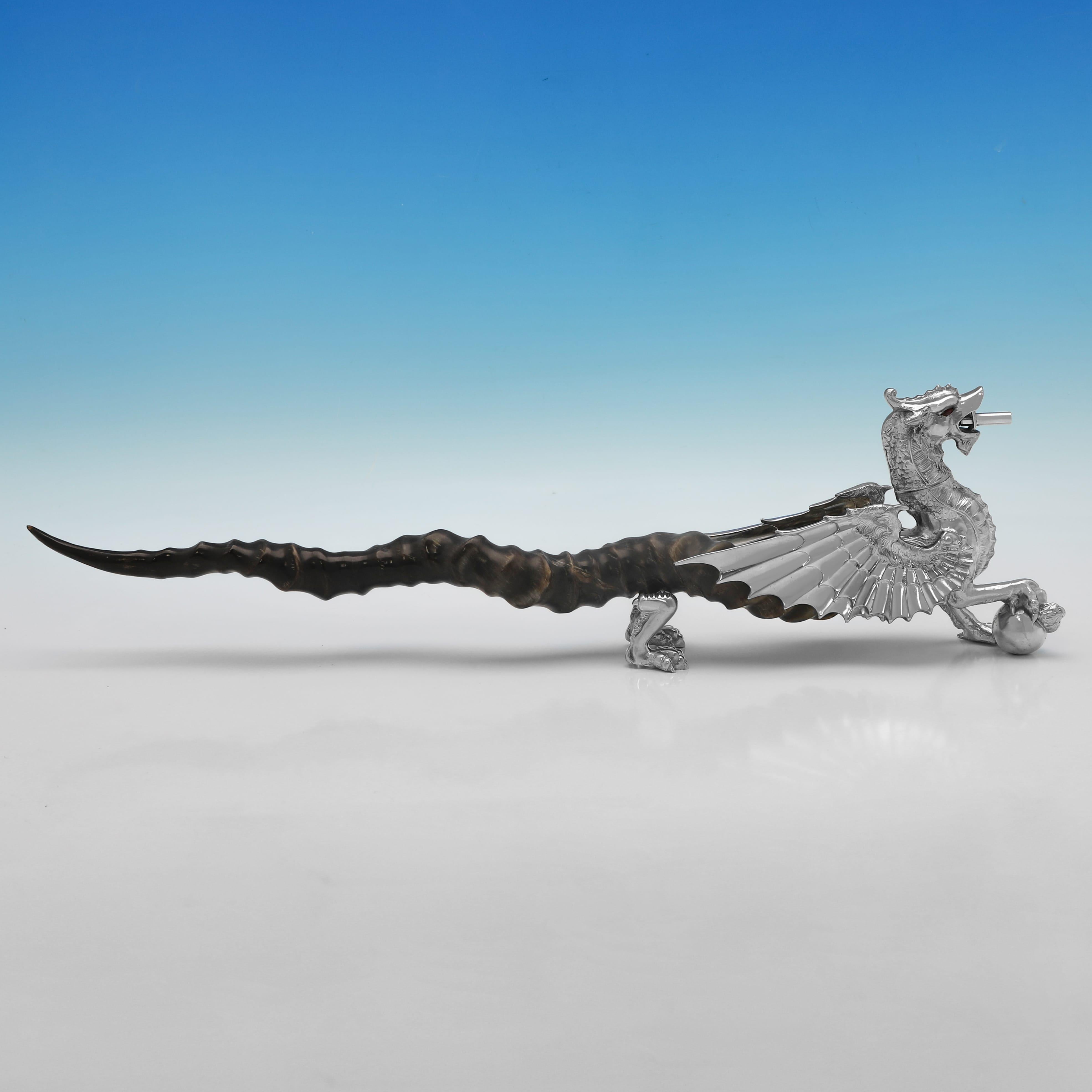 English Novelty sterling silver cigar lighter modelled as a dragon - made in 1997