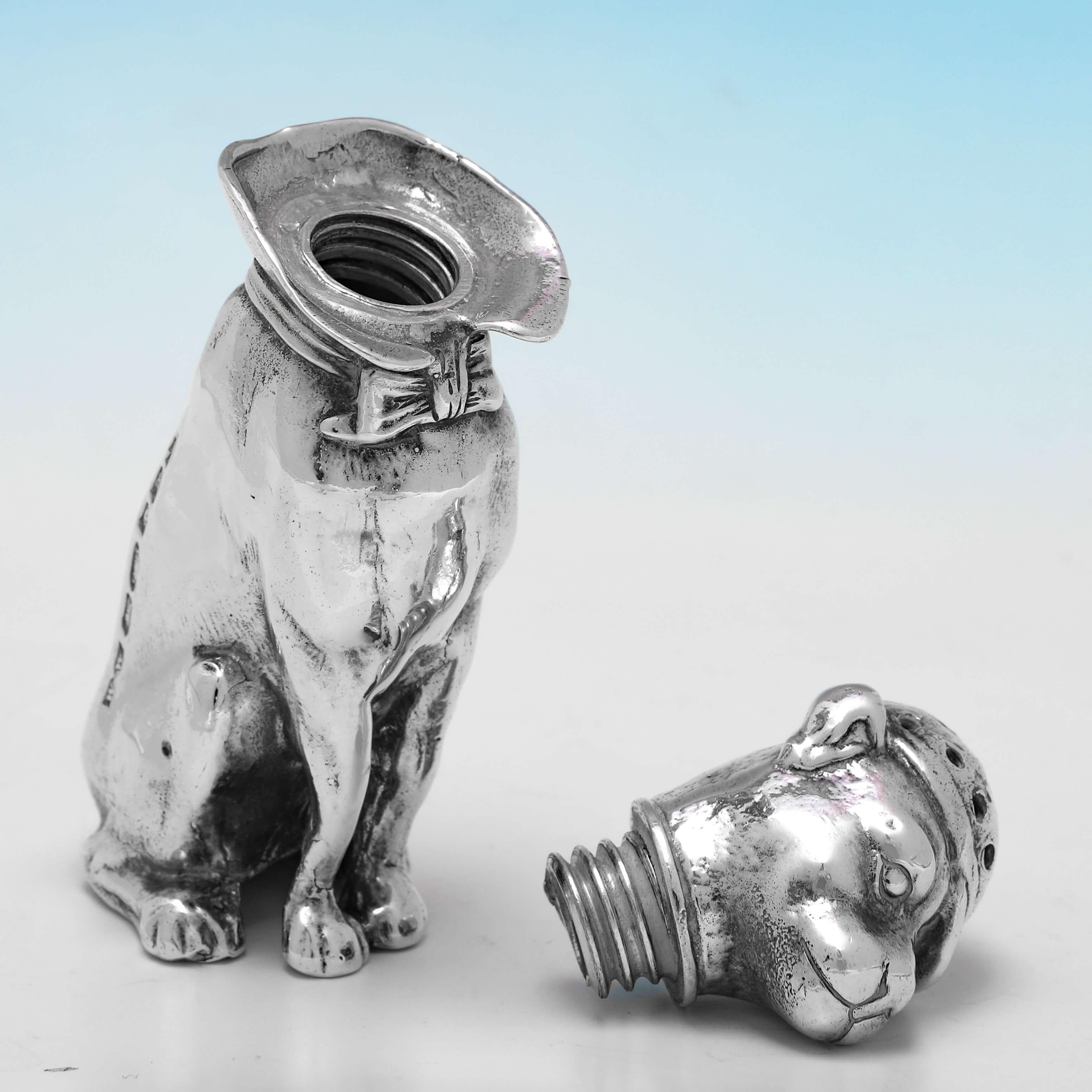 Contemporary Novelty Sterling Silver 'Dog' Pepper Pot, London, 2000 For Sale
