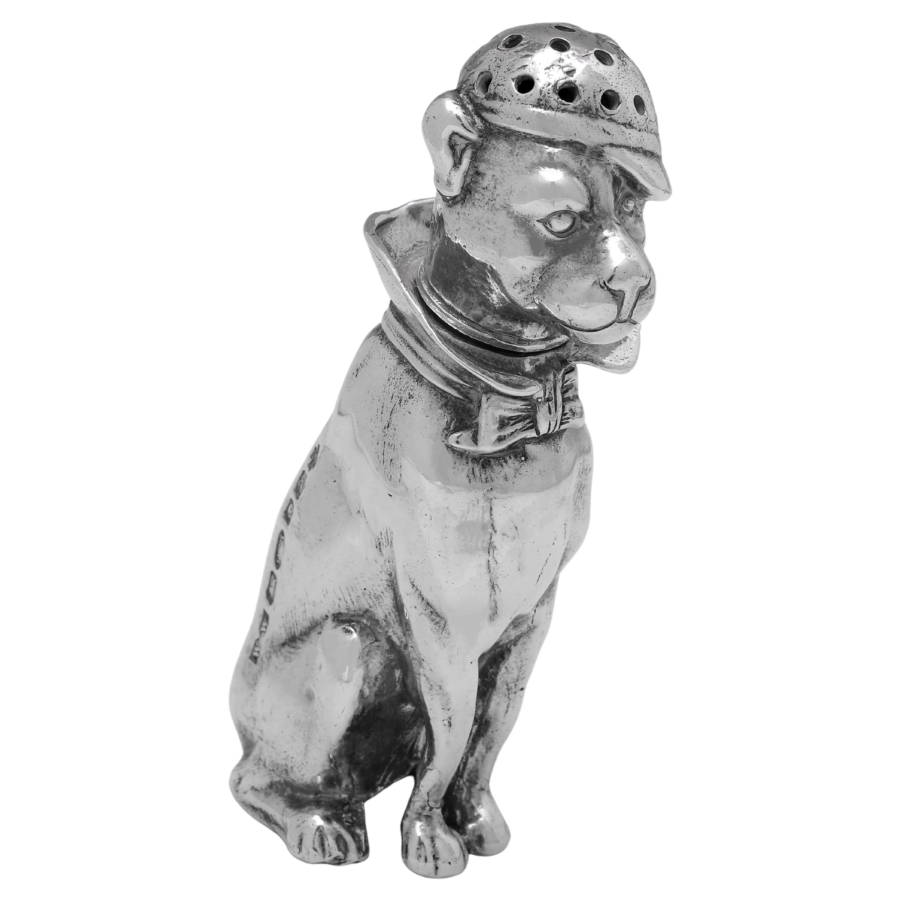 Novelty Sterling Silver 'Dog' Pepper Pot, London, 2000 For Sale