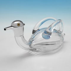 Novelty Sterling SIlver & Glass Victorian 'Duck' Claret Jug - Made in 1892