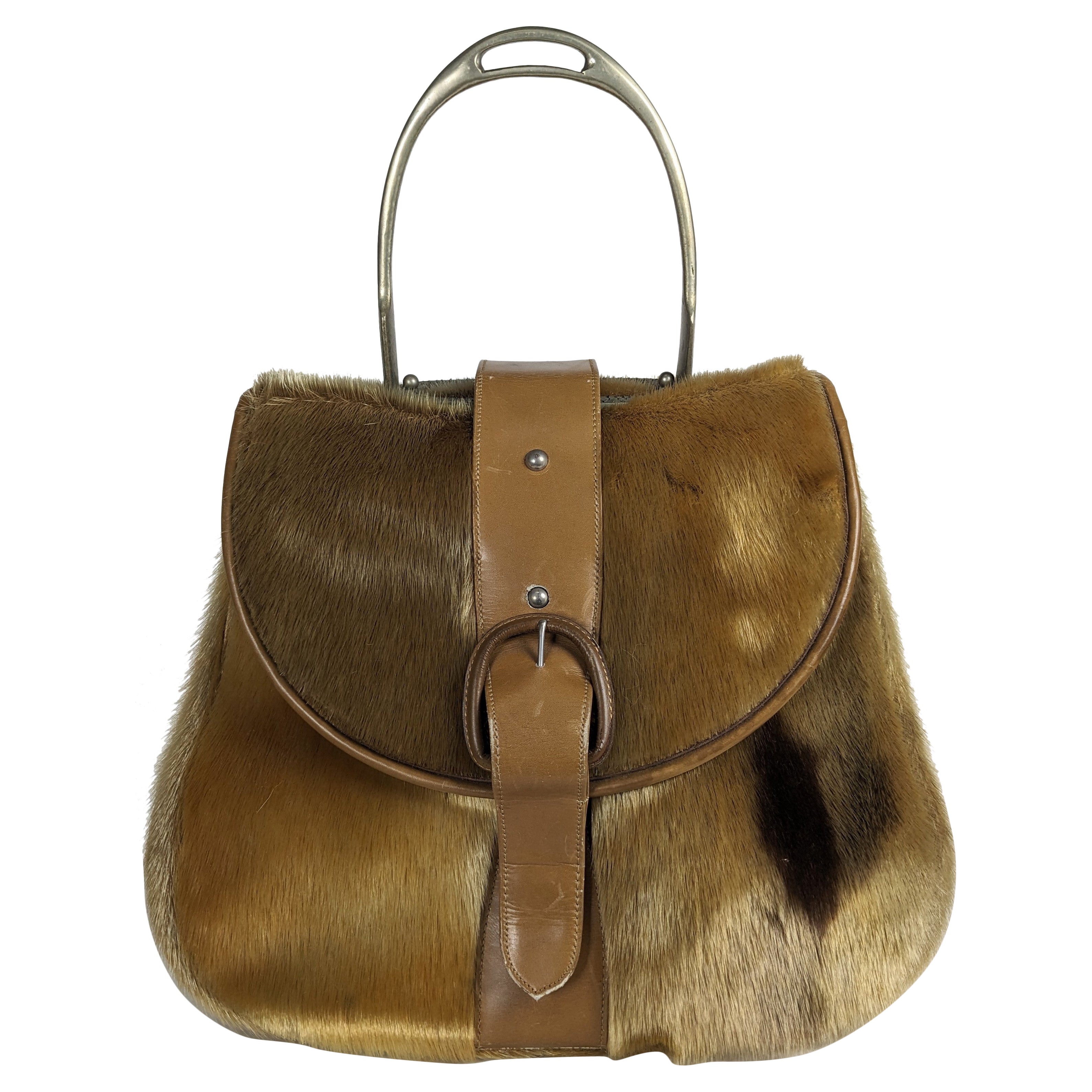 Novelty Stirrup Handled Calf Skin Bag For Sale